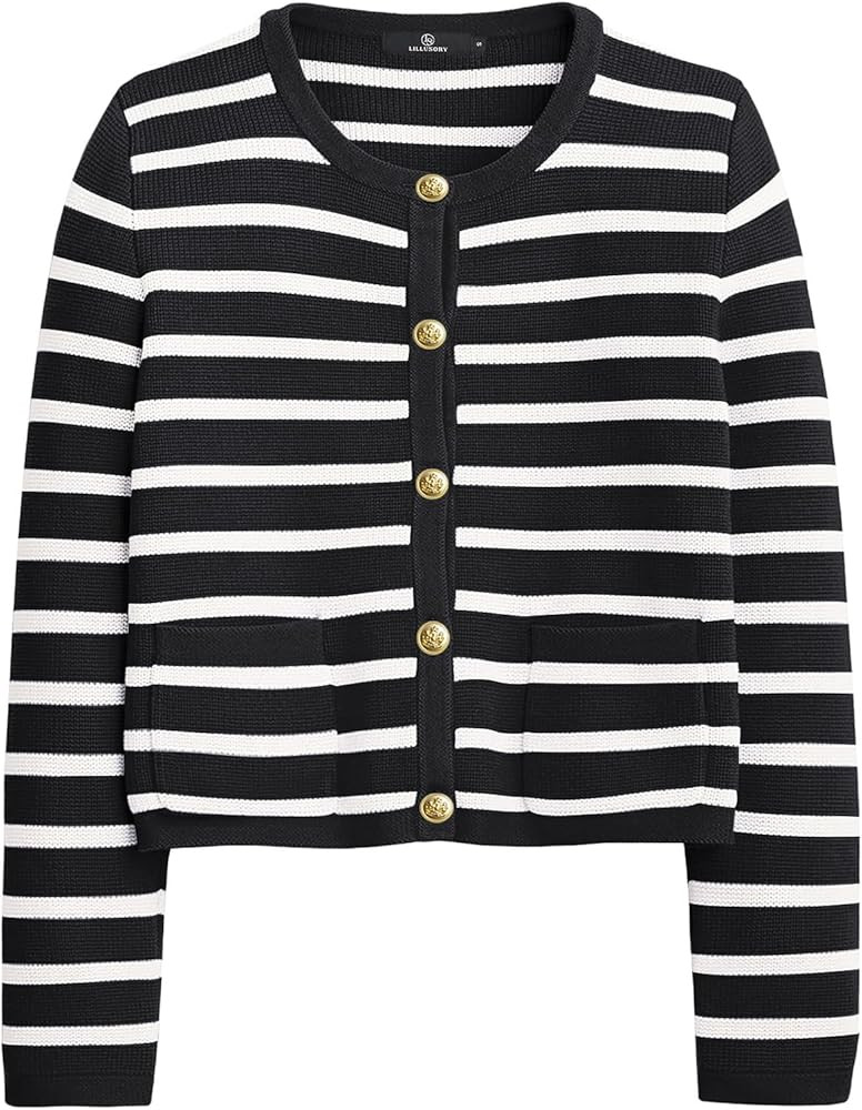 LILLUSORY Women's Cardigan Sweaters 2023 Open Front Button Down Knitted Jackets with Hand Pockets | Amazon (US)