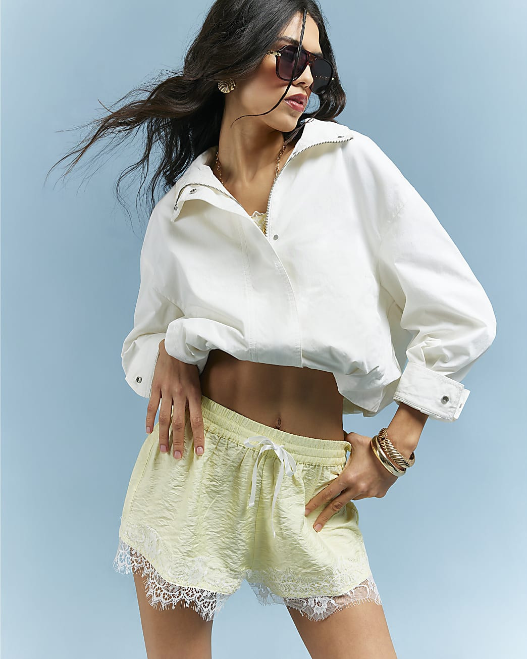 Yellow Lace Trim Shorts | River Island UK & IE