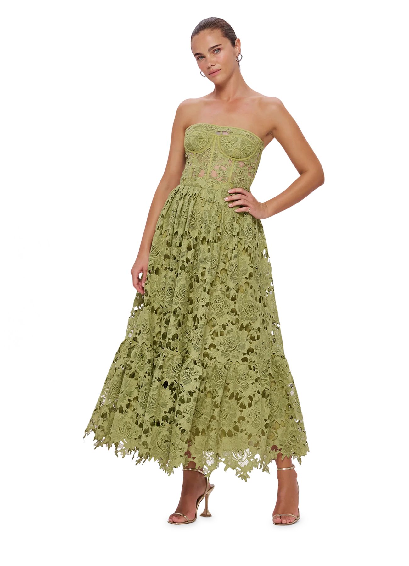 Emilia Lace Bustier Midi Dress - Olive | LEO LIN