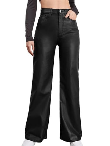 Lover Premium Women's Faux Leather Pants Coated High Waist PU Straight Leg Trousers Black Leggings with Pockets | Amazon (US)