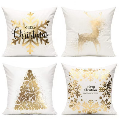 White Gold Christmas Decorations Throw Pillow Covers 18X18 Set of 4 | Target