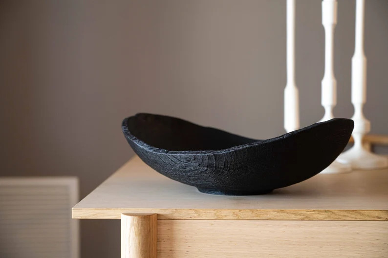 Large Black Ash Wood Bowl: Wabi Sabi Fruit Bowl Centerpiece | Etsy (Global)
