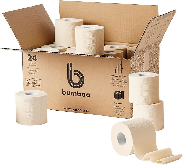 Bumboo Bamboo Toilet Roll 24 Pack | Unbleached Toilet Paper 3 ply, 300 Sheets | Eco Toilet Rolls ... | Amazon (UK)