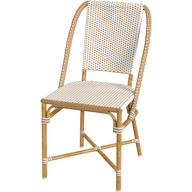 Tobias Outdoor Rattan Bistro Dining Chair, Beige and White | Maisonette