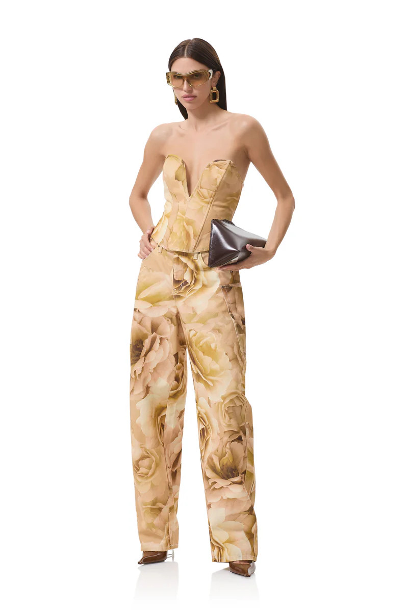 bexley-barrel-pant-gold-rose-print | ShopAFRM