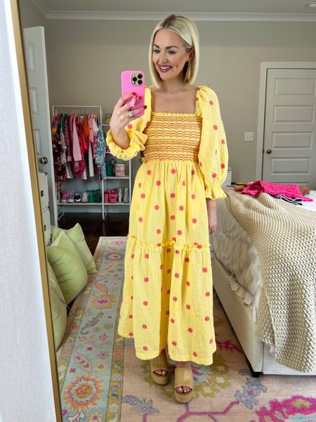Yellow floral embroidered maxi dress / free People inspired maxi dress / Amazon spring fashion / yellow dress / butter yellow dress 
Size: SM 

#LTKstyletip #LTKfindsunder50 #LTKSeasonal