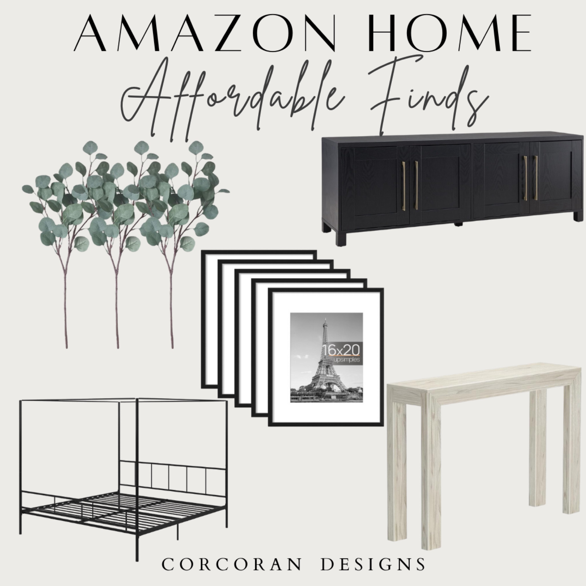 Amazon home affordable finds! Eucalyptus stems, black canopy bed, neutral entry way table, black modern gallery wall picture frames, black modern sideboard 

#amazonhome
#amazonfinds
#affordableamazon
#eucalyptus 
#canopybed
#sideboard
#entrywaytable
#gallerywallframes

#LTKhome #LTKstyletip #LTKsalealert