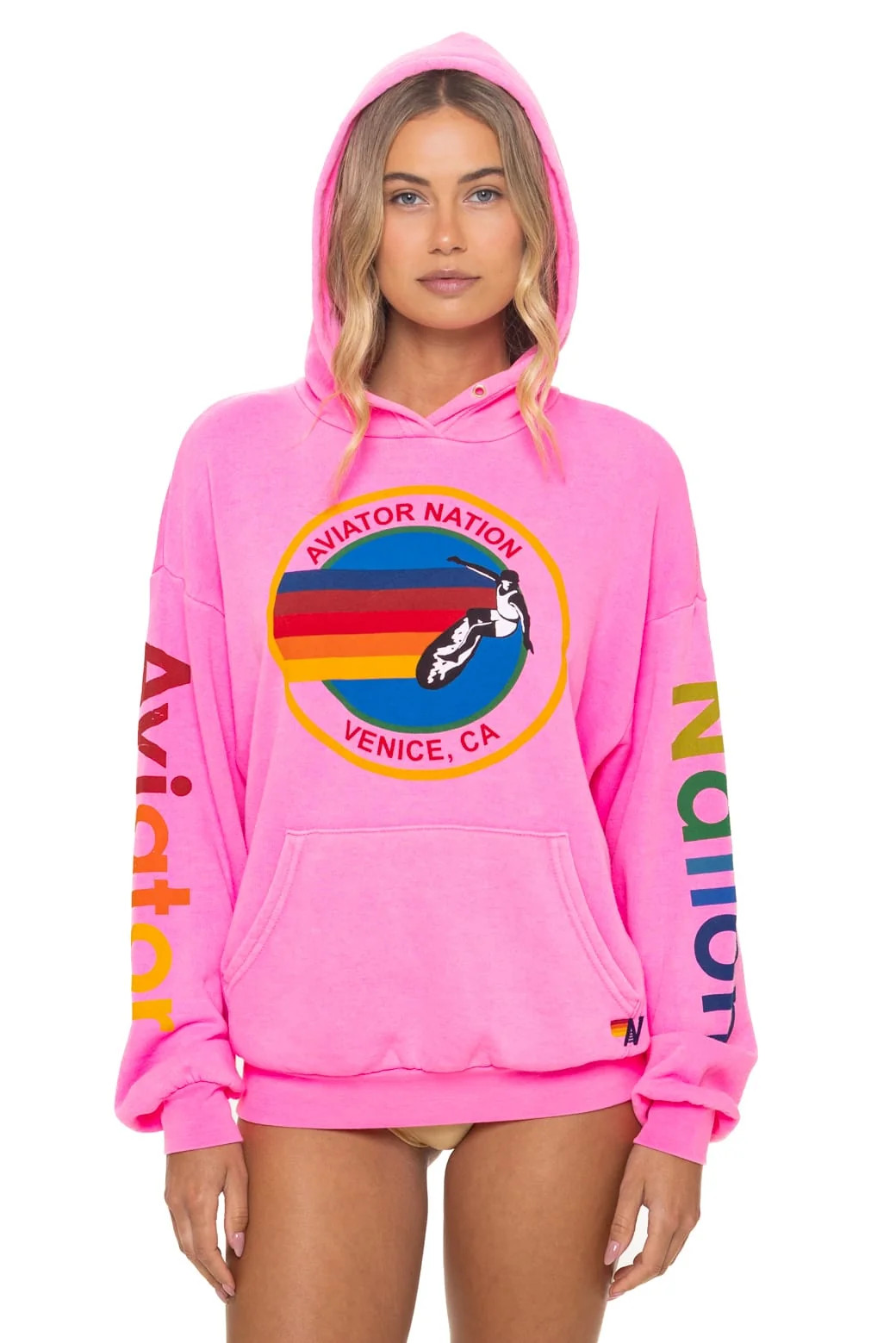 Relaxed Pullover Hoodie Neon Pink | Luxury Hoodie Made in USA | Aviator Nation | Aviator Nation