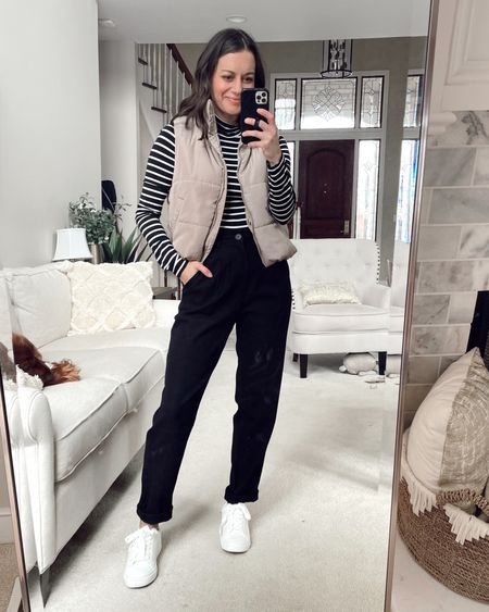 Amazon winter outfit - striped turtleneck runs true to size wearing a small, puffer vest runs true to size wearing a small, corduroy pants run small, size up if in between 

Puffer vest, teacher outfit, winter outfit, amazon finds, amazon outfit 

#LTKSeasonal #LTKunder50 #LTKFind