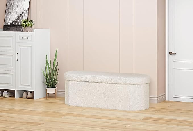 PINPLUS Storage Ottoman Bench Tufted Oval Ottomans Bench Foot Rest, Toy Chest Box Velvet Bench wi... | Amazon (US)