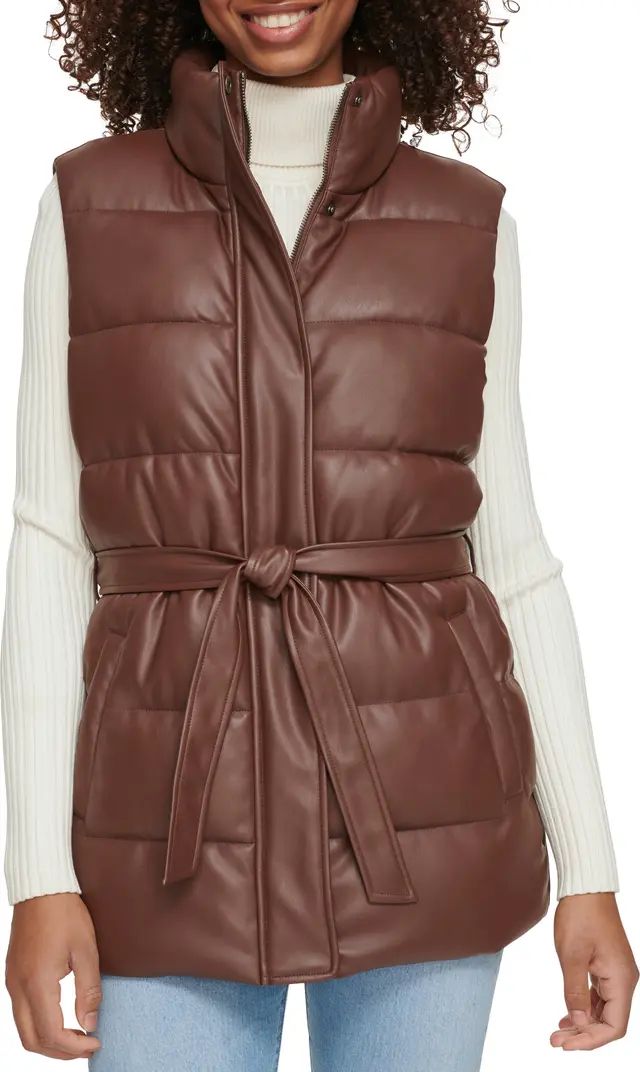 Levi's® 361™ Belted Water Resistant Faux Leather Puffer Vest | Nordstrom | Nordstrom