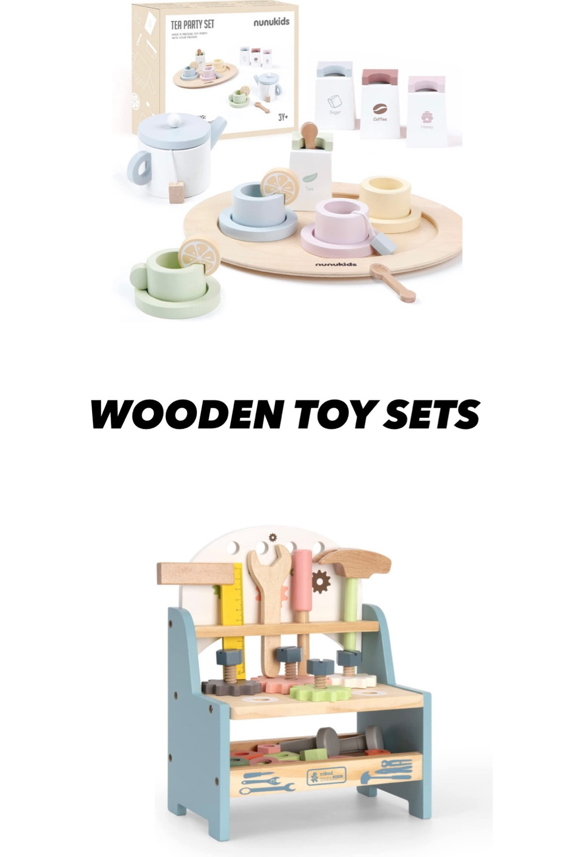 some neutral wooden toy sets for toddlers 

#LTKGiftGuide #LTKHoliday #LTKbaby
