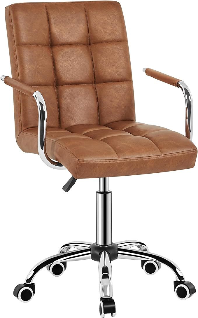 Yaheetech PU Leather Office Desk Chair Mid Back Height Adjustable Chair Comfortable Computer Swiv... | Amazon (US)