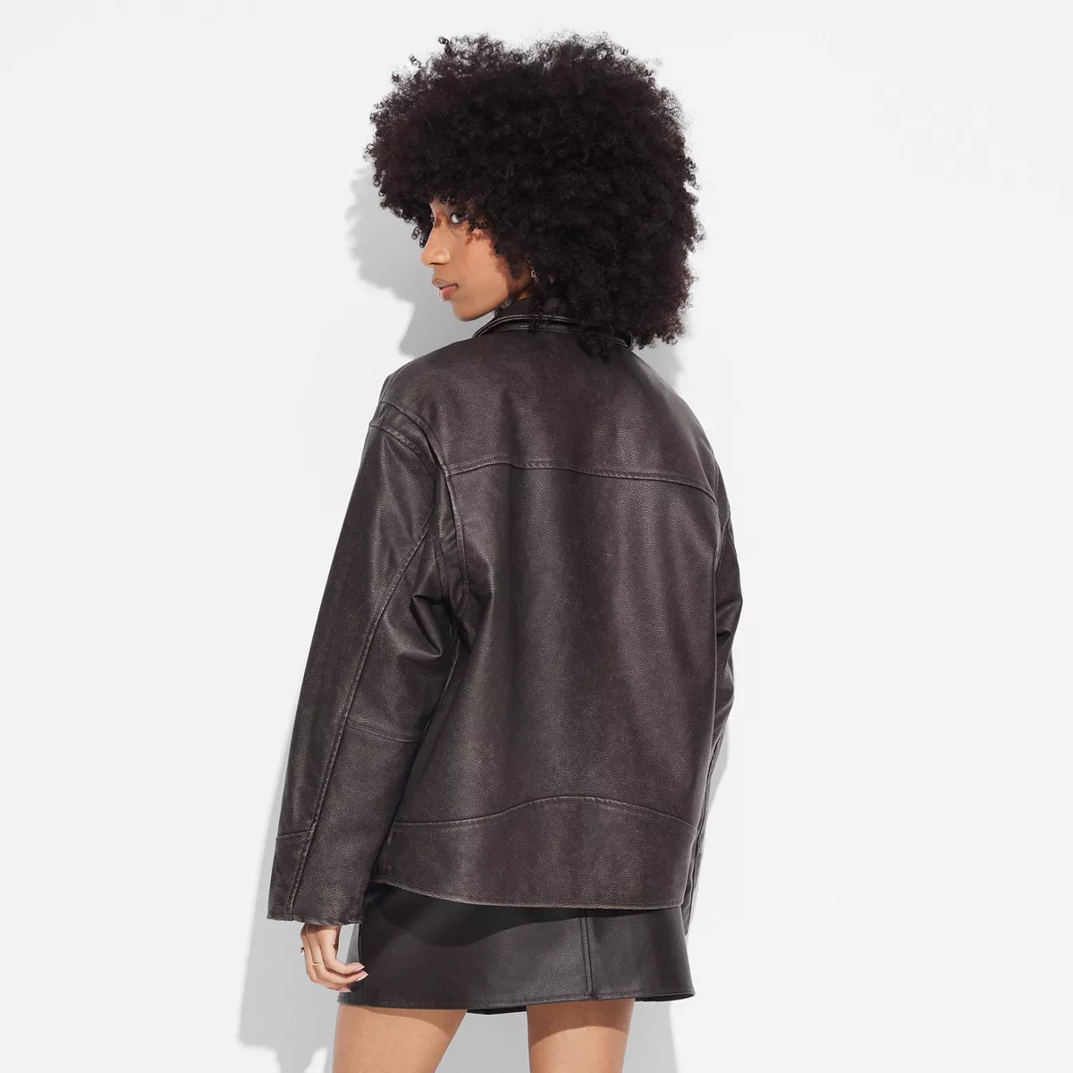 Women's Faux Leather Oversized Bomber Jacket - Wild Fable™ Dark Brown | Target