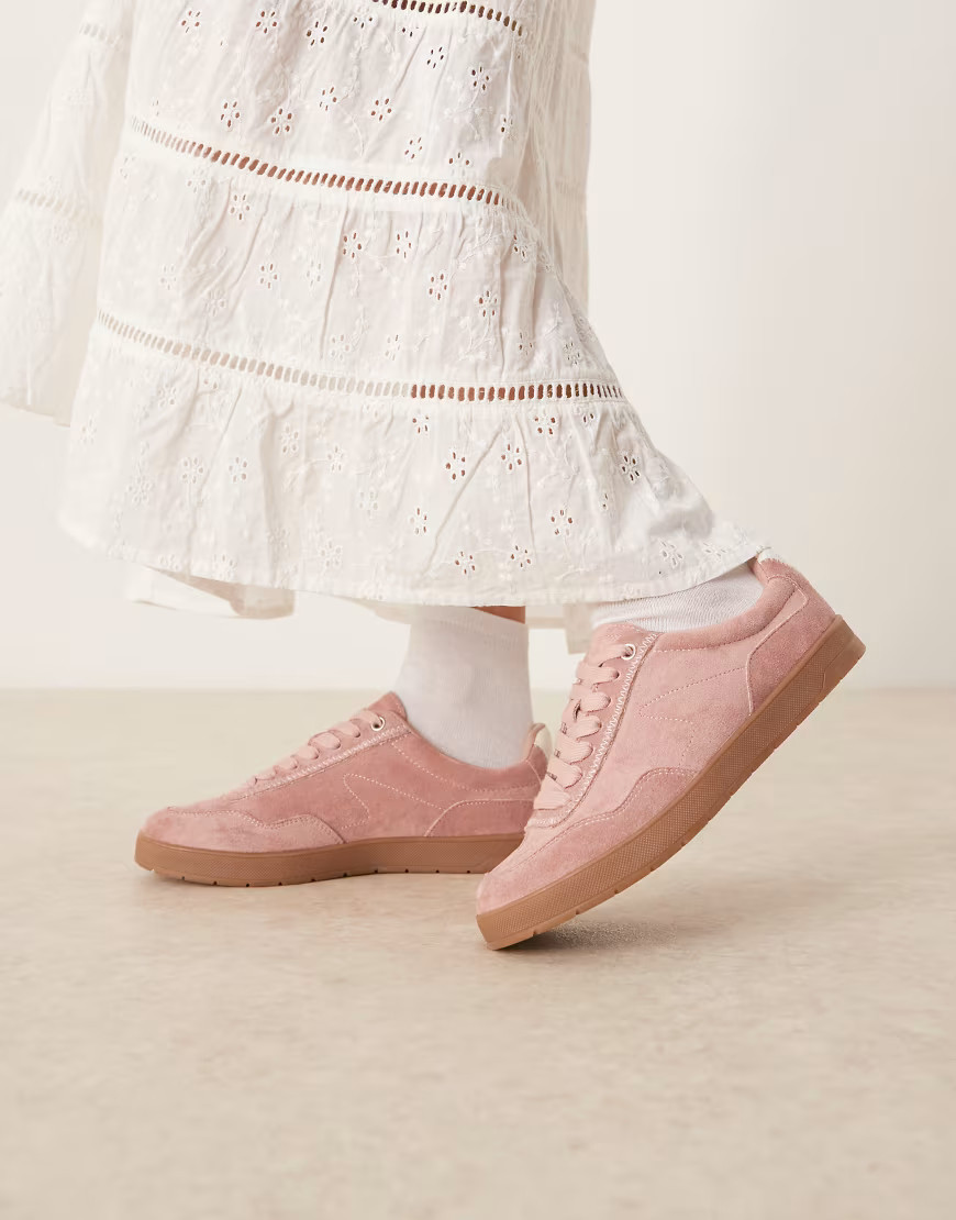 ASOS DESIGN Deuce lace up sneakers in pink suedette | ASOS (Global)