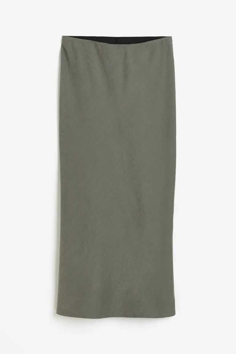 Satin maxi skirt - Khaki green - Ladies | H&M GB | H&M (UK, MY, IN, SG, PH, TW, HK)