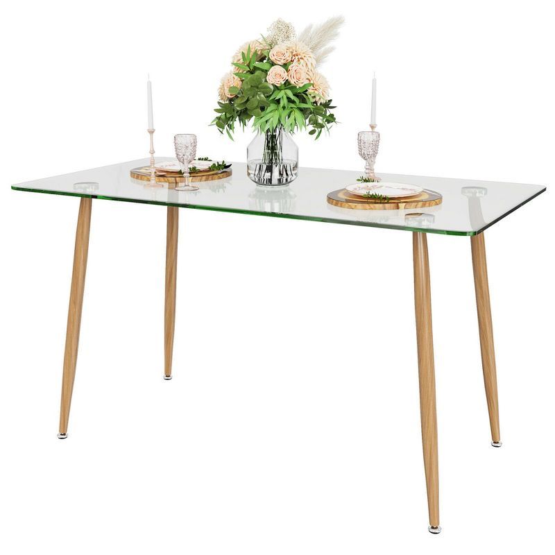 Costway Modern Glass Dining Table Rectangular Dining Room Table W/Metal Legs For Kitchen | Target