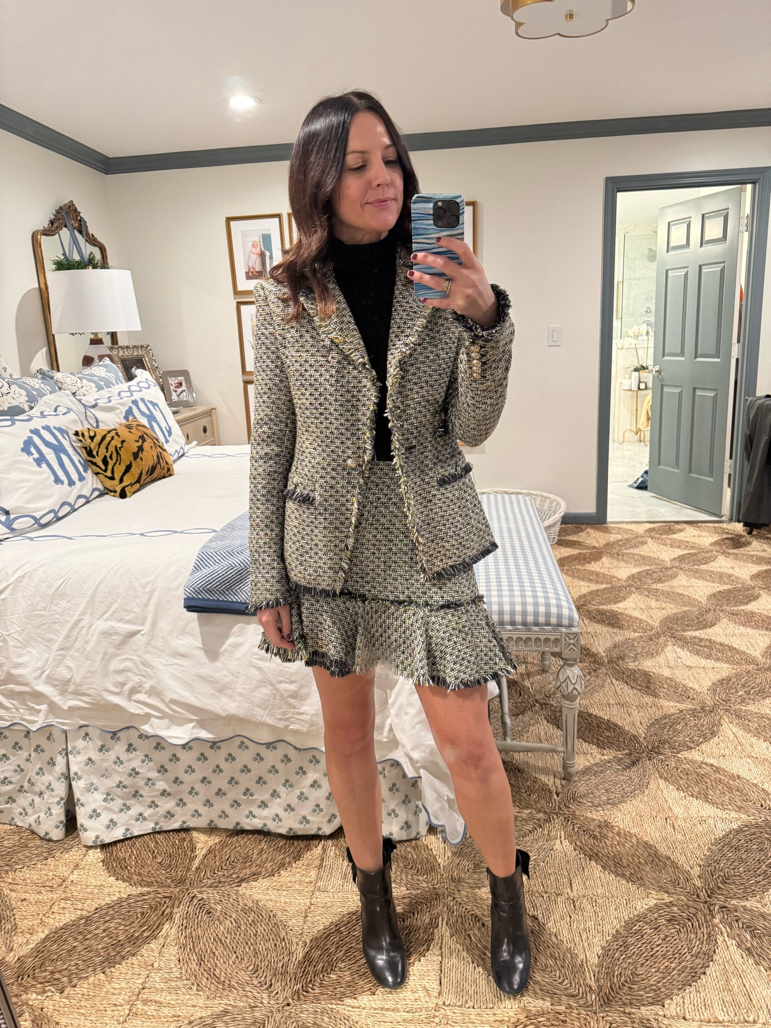 This is a past season Veronica Beard suit, but proof a classic tweed never goes out of style. 