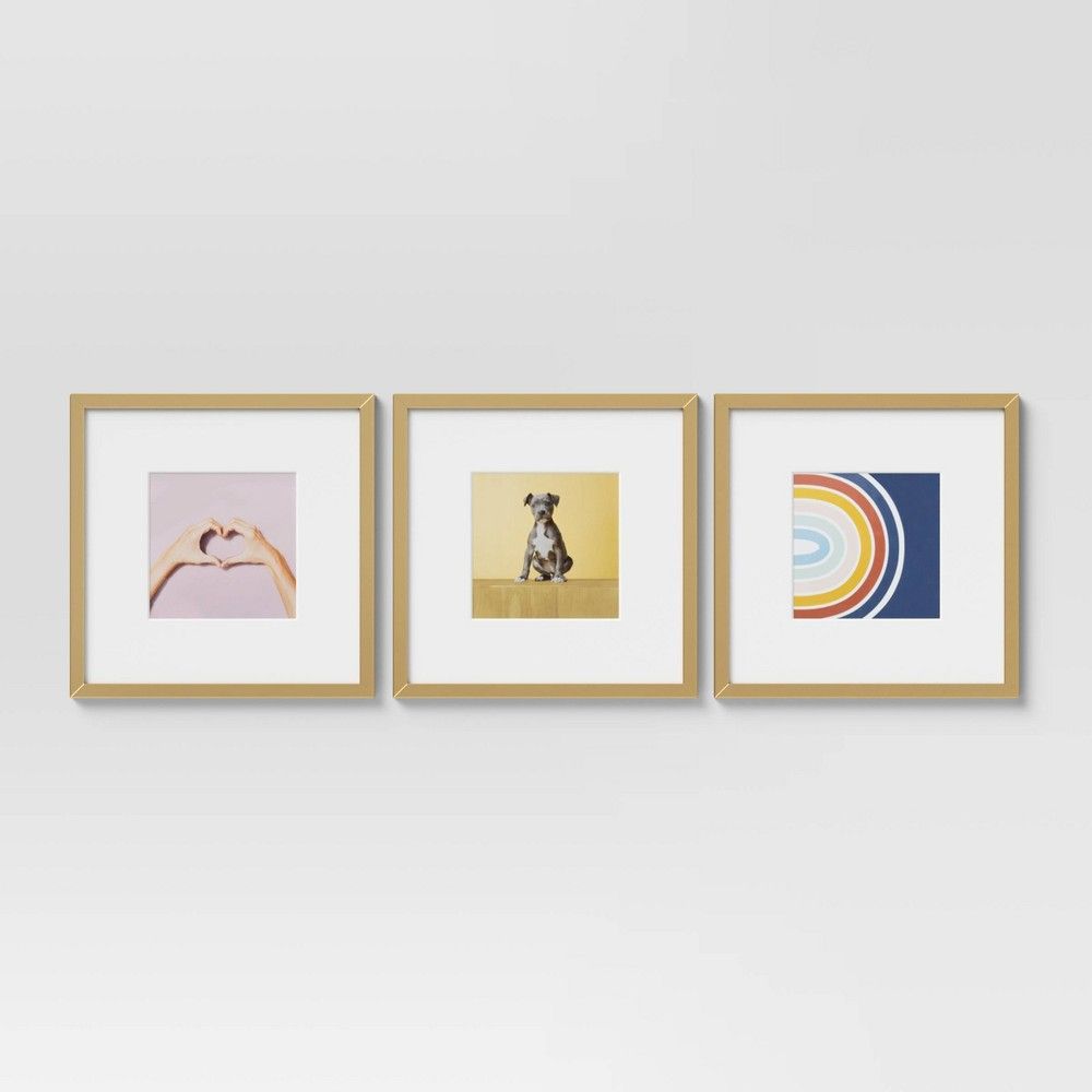 14.5"" x 14.5"" Matted to 8"" x 8"" 3pc PS Gallery Frame Set Brass - Room Essentials | Target