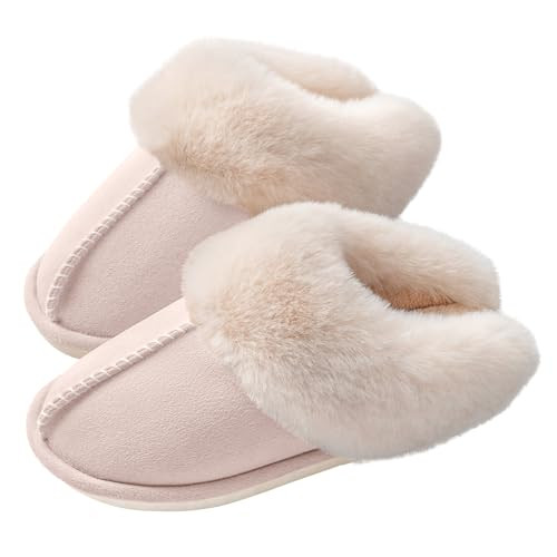 WATMAID Women's House Slippers Memory Foam Fluffy Soft Slippers, Slip on Winter Warm Shoes for Women, Beige | Amazon (US)