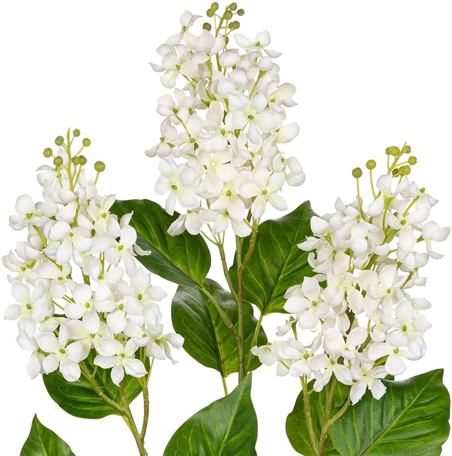 Artificial Lilac Flowers 30" Tall – Set of 3 Silk Lilac Flower Stems for Home Decor, Wedding Ce... | Amazon (US)