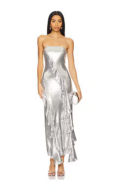 ROTATE Sequin Maxi Ruffle Dress in Silver from Revolve.com | Revolve Clothing (Global)
