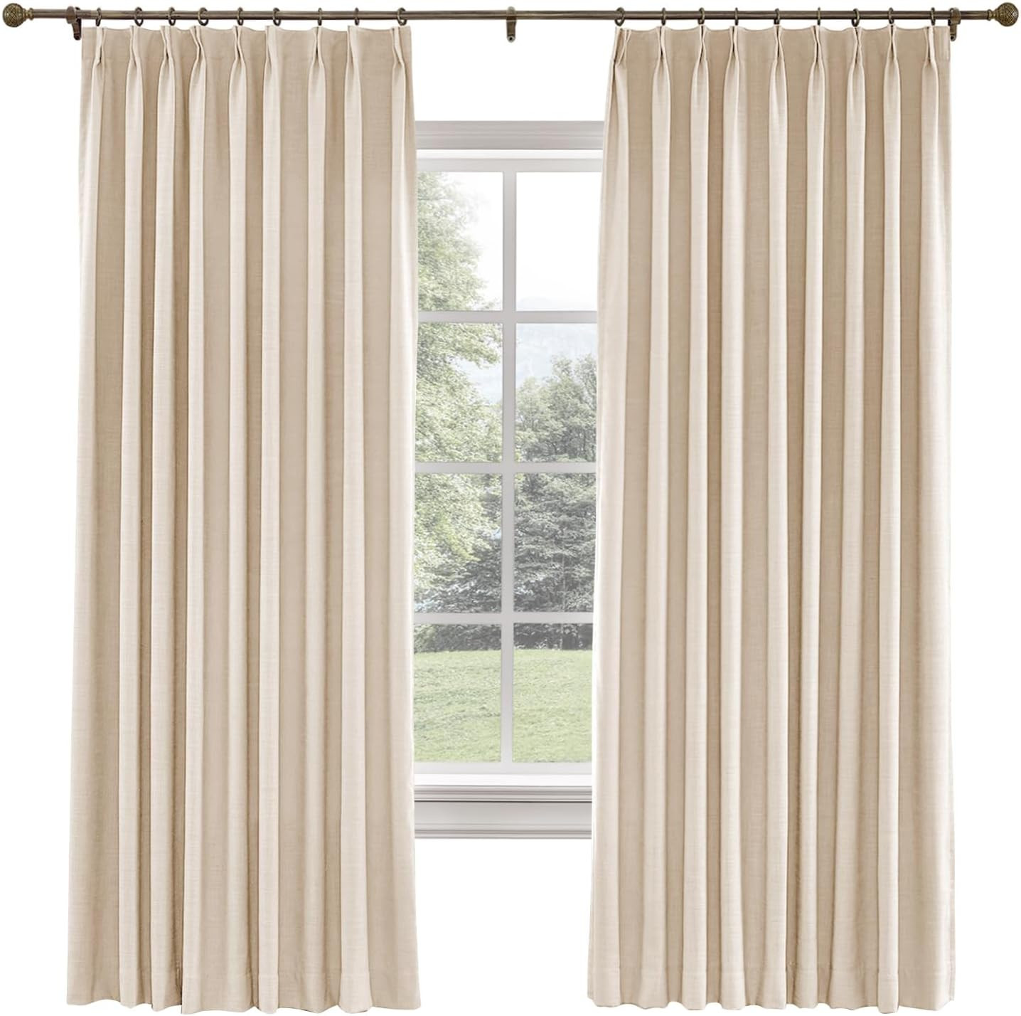 TWOPAGES 52 W x 108 L inch Pinch Pleat Darkening Drape Faux Linen Curtain with Blackout Lining Dr... | Amazon (US)
