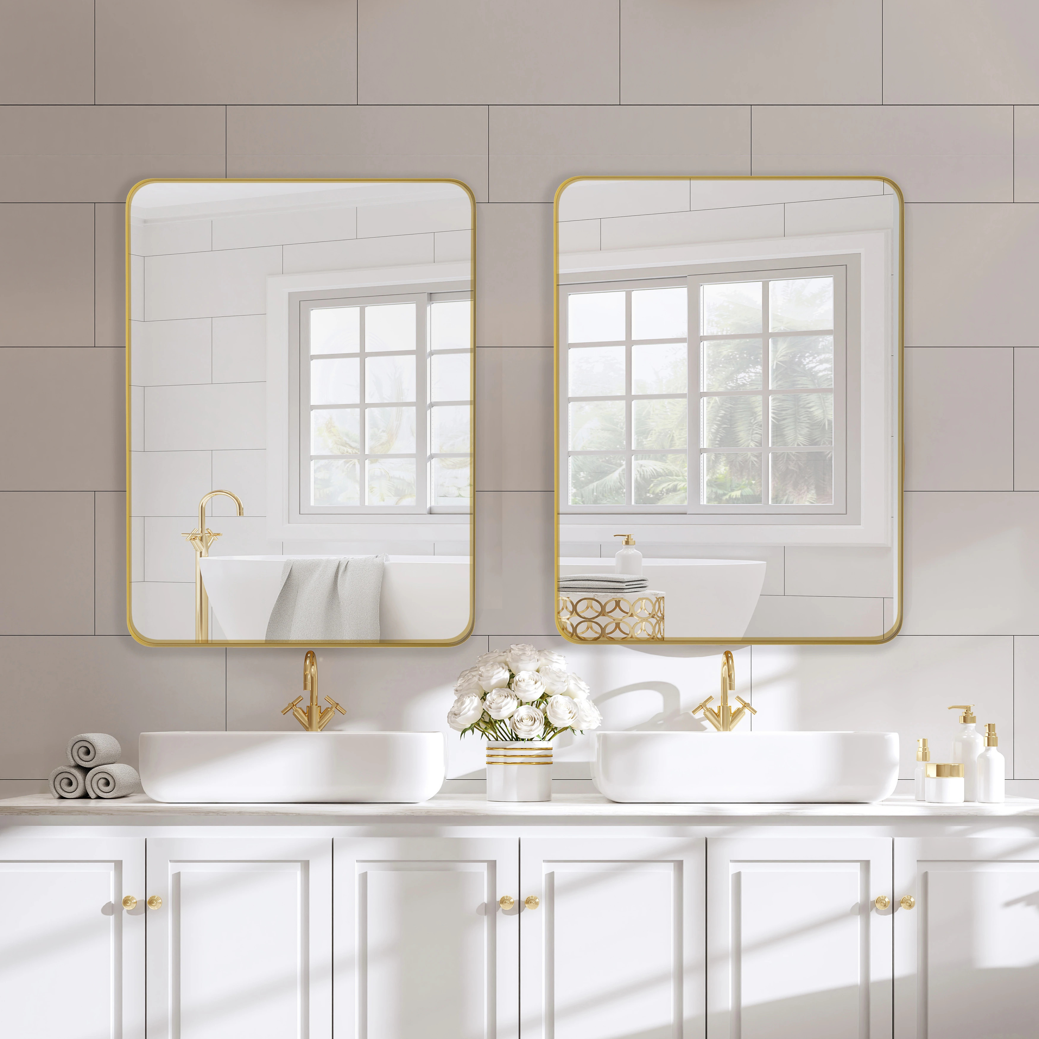 24" * 36" Wall Mounted Gold Rectangular Metal Framed Mirror - 24 inches L x 36 inches W x 1.57 inches H | Bed Bath & Beyond