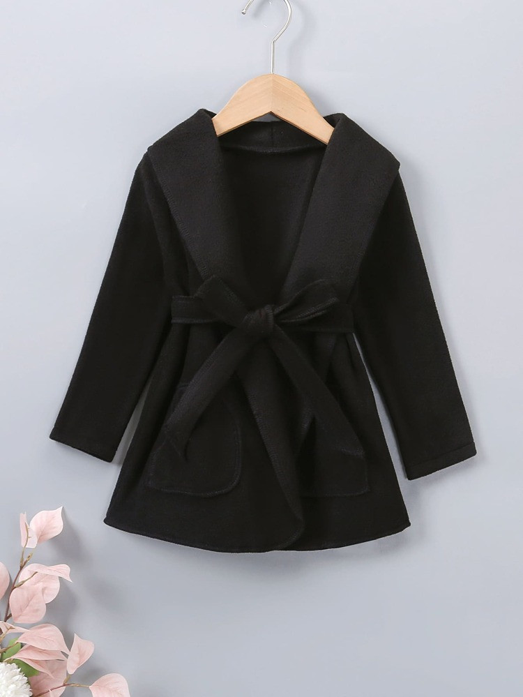 Toddler Girls Shawl Collar Pocket Front Belted Teddy Coat | SHEIN