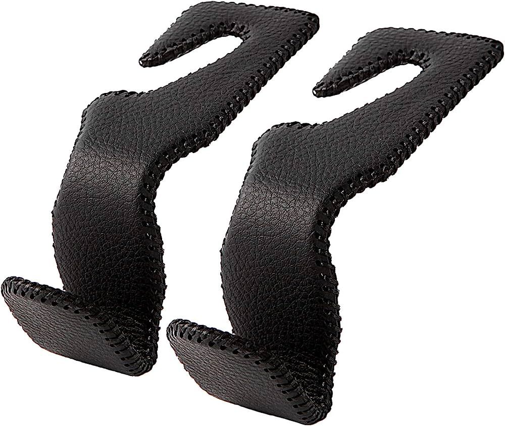 AMVOYOA Headrest Hooks for Car, Back Seat Organizer Black Leather Hanger Holder Hook, for Hanging... | Amazon (US)
