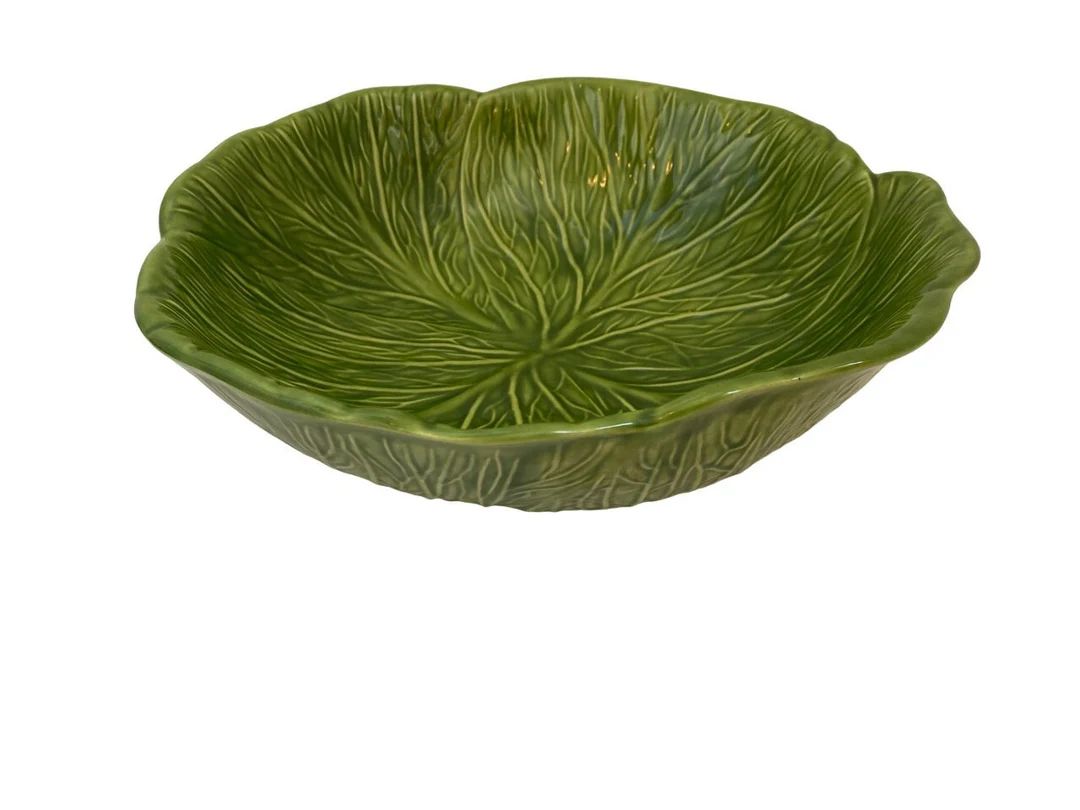 Vintage Green Cabbage Leaf Footed Serving Bowl Handmade Signed | Etsy (US)