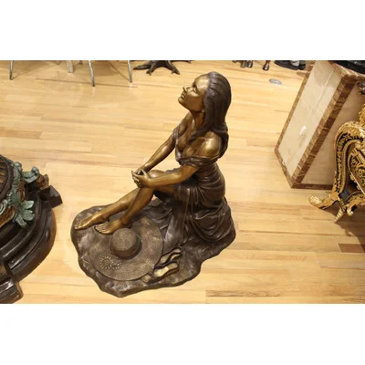 Lady on Stone Bronze Statue - Size: 33"L x 23"W x 34"H. | Wayfair North America