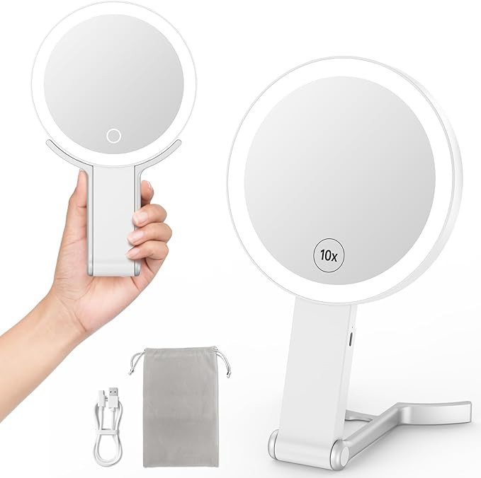 Travel Makeup Mirror with Light, Double Sided 10X /1X Magnifying Mirror with Light, Rechargeable ... | Amazon (US)