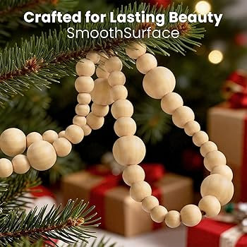 2PCS Christmas Wood Beads Garland 14.4 Feet Wooden Bead Garland Boho Ornaments for Christmas Tree... | Amazon (US)