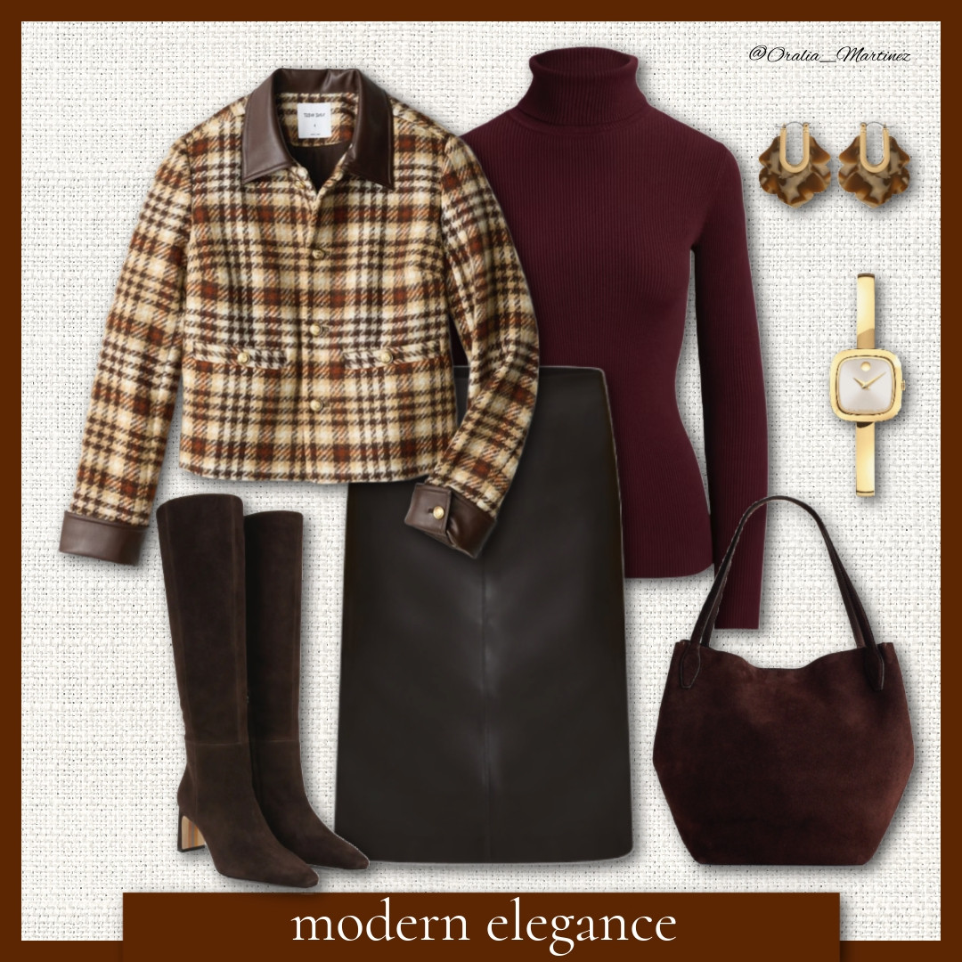 Modern elegance for autumn.  

A turtleneck is such a staple for layering under a barn jacket.  Tie the leather details on the jacket with a leather skirt, throw in some suede for texture, and gold jewelry for sparkle and you've got a beautiful heritage countryside look. 

 #LTKSeasonal #LTKMidsize #LTKPetite