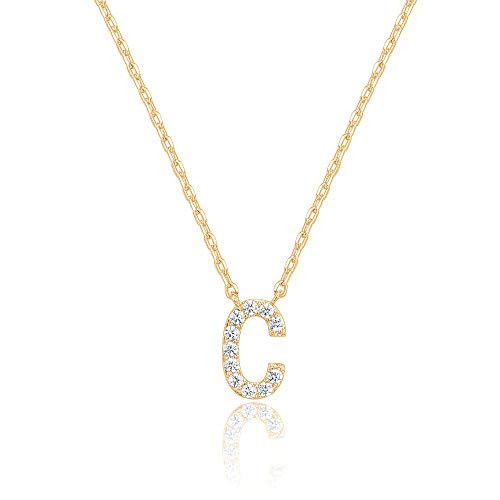 PAVOI 14K Yellow Gold Plated Cubic Zirconia Initial Necklace | Letter Necklaces for Women | C Initial | Amazon (US)