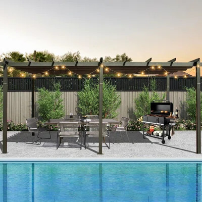 Outdoor Pergola For Lawn. Canopy, Aluminum, , Adjustable Dark Gray Pool & | Wayfair North America