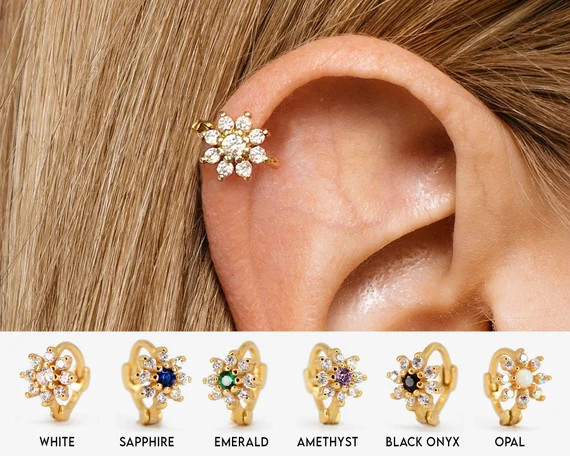 18G Flower Helix Gold Hoop Earrings  Tragus Earrings  Tiny | Etsy | Etsy (US)