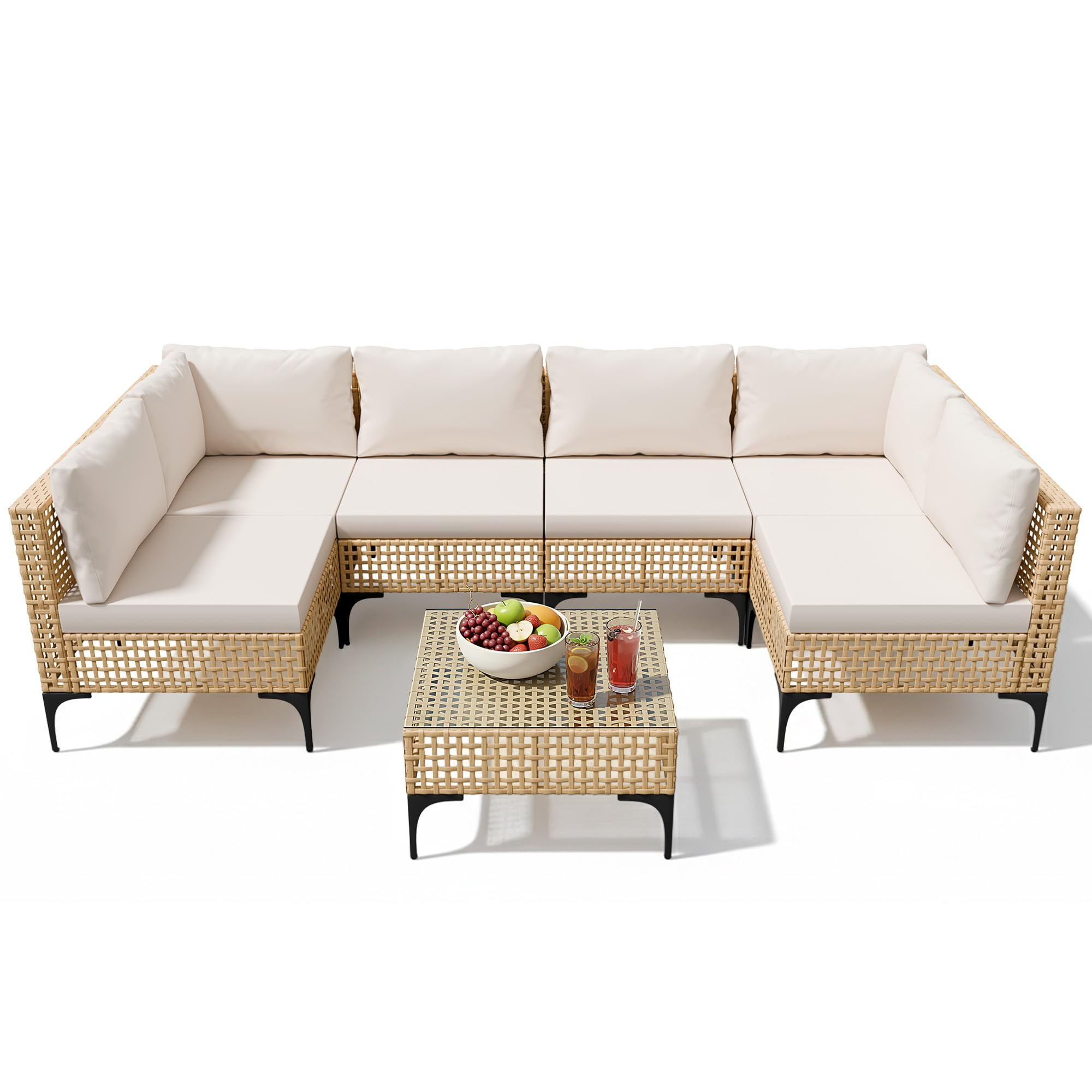 Devoko Patio Furniture Set,7 Pieces Outdoor Wicker Sectional Couch with Thick Cushions &Glass Tab... | Amazon (US)