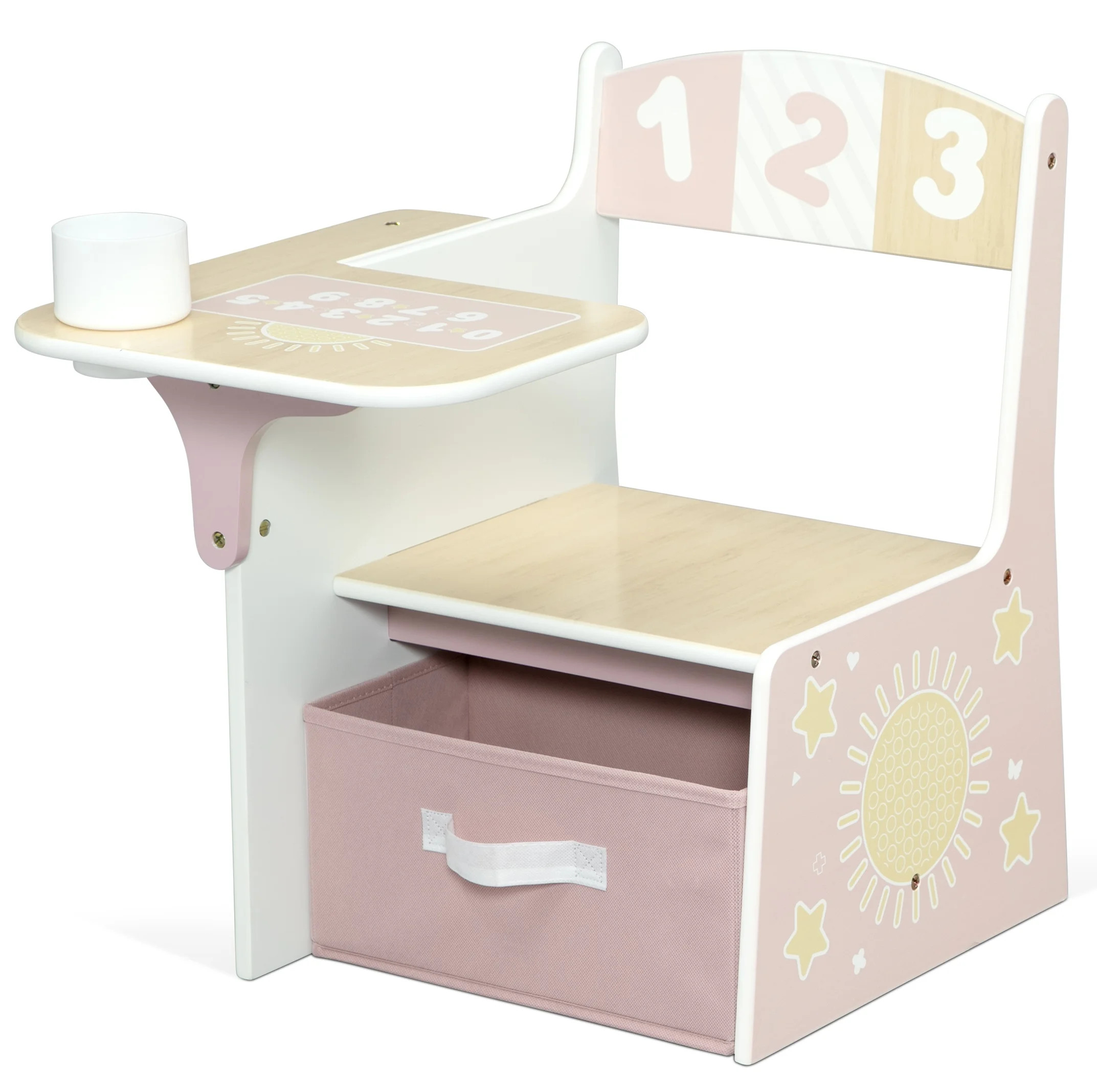 Delta Children 123 Numbers Chair Desk with Storage Bin, Natural & Pink | Walmart (US)