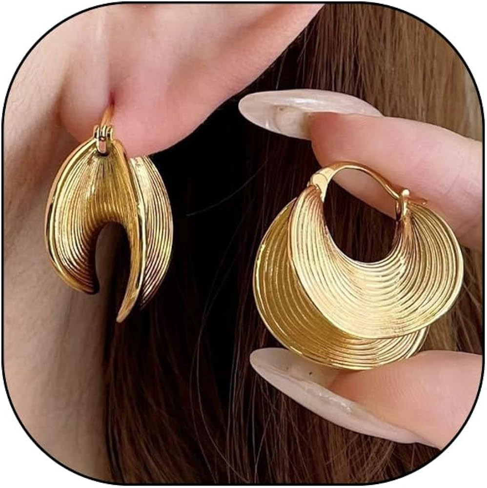 14k Gold Chunky Hoop Earrings for Women Geometry Oval Thick Hollow Tube Statement Earrings Minima... | Amazon (US)