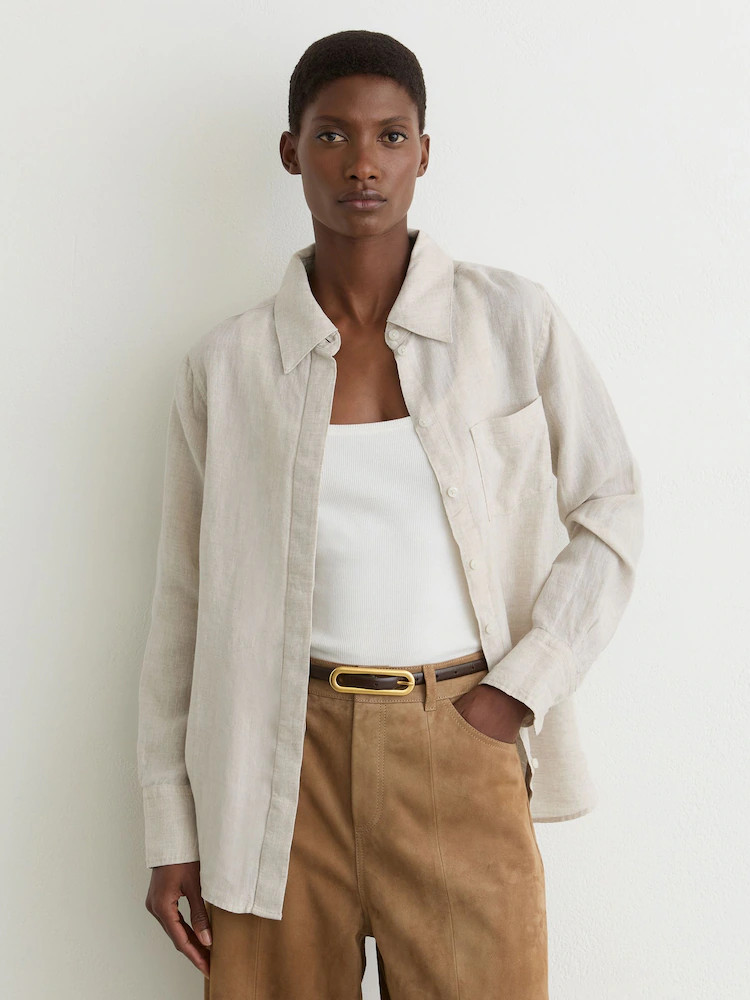 Reiss Beige Neutral Belle Linen Button-Through Shirt | Next EU