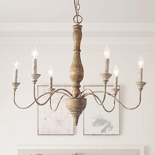 LNC French Country Chandeliers Wood 6 Lights Rust Arms for Dining, Bedroom, Living Room and Bathr... | Amazon (US)