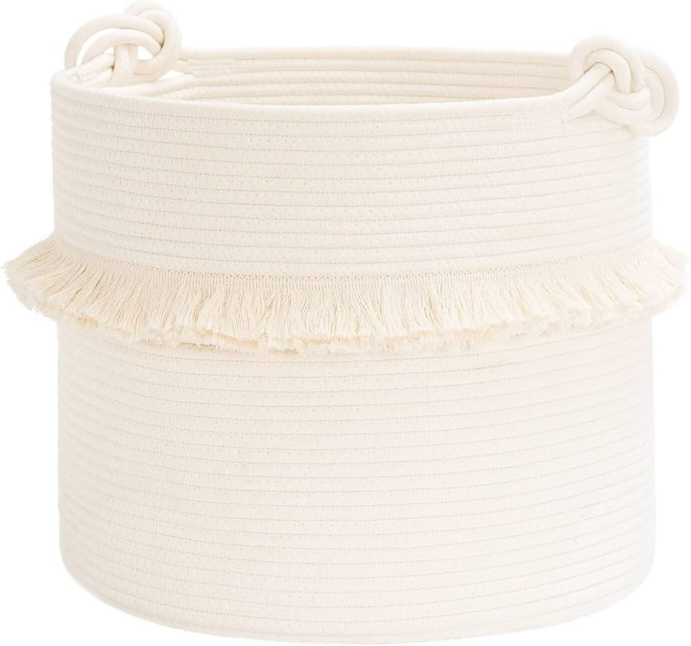 CherryNow Large Woven Storage Baskets – 16'' x 13'' Cotton Rope Decorative Hamper for Nursery, ... | Amazon (US)