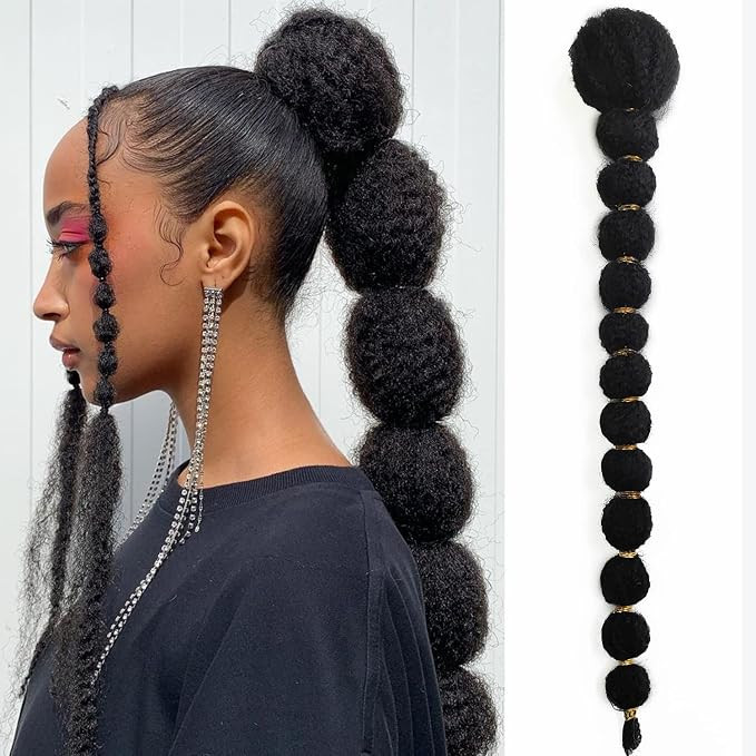 Drawstring Ponytail for Black Women 22 Inch Kinky Afro Bubble Braided Ponytail Extension Clip on ... | Amazon (US)