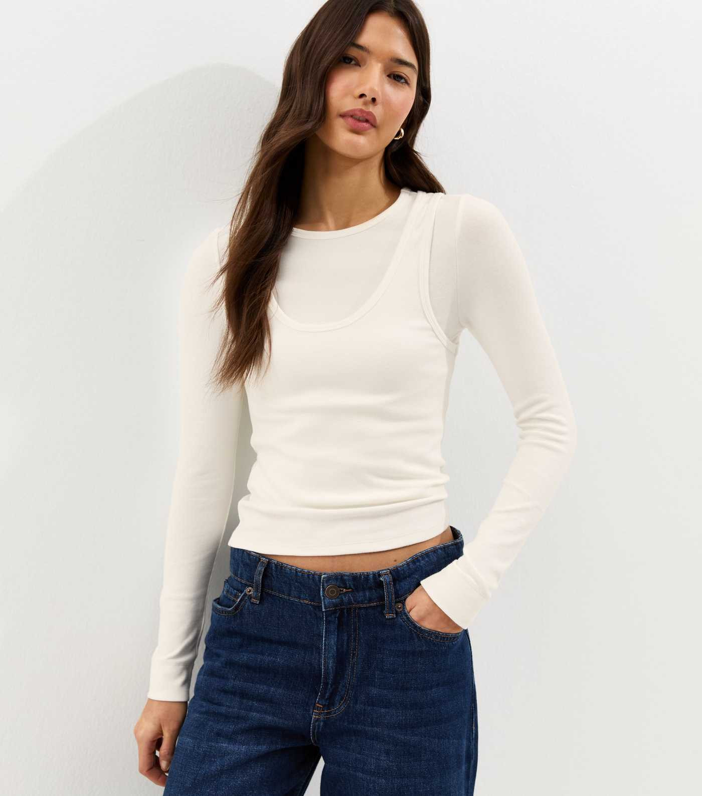 Off White Layered Long Sleeve Top | New Look | New Look (UK)