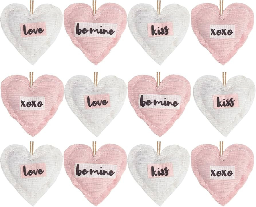 DN DECONATION 12Pcs Valentine's Day Decor Fabric Heart Ornaments, 3“ Pink and White Valentines ... | Amazon (US)