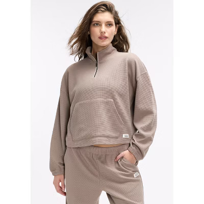 Peloton Women's Waffle Mock Neck ¼ Zip, Taupe Grey | Target