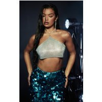 Premium Silver Diamante Chainmail Halterneck Crop Top | PrettyLittleThing UK