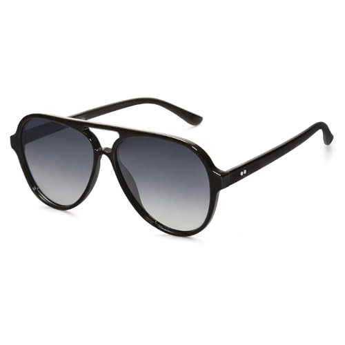 SOJOS Classic Polarized Aviator Sunglasses for Women Men, Retro Trendy Aviators Shades SJ2201, Black/Gradient Grey | Amazon (US)